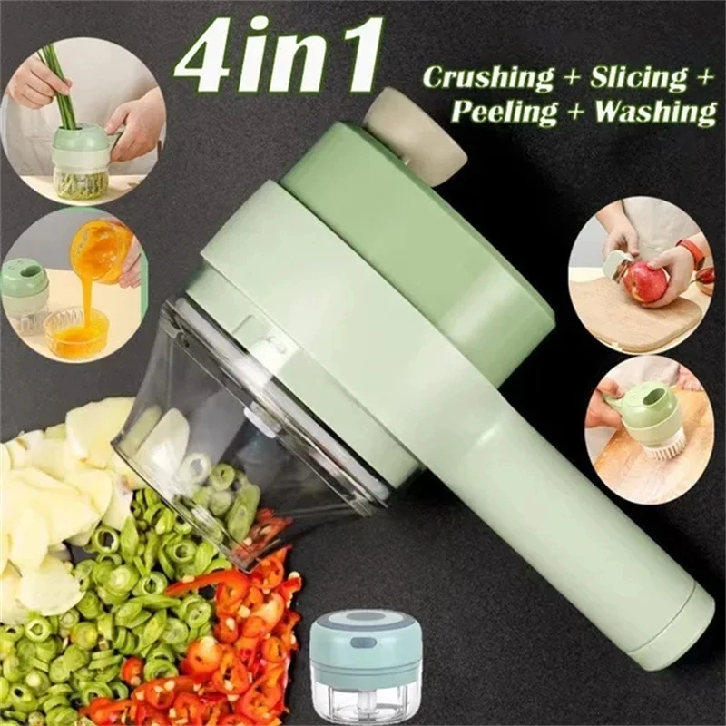 

4In1 Multifunctional Electric Vegetable Cutter Slicer Garlic Mud Masher Garlic Chopper Chili Crusher Pressing Mixer Machine