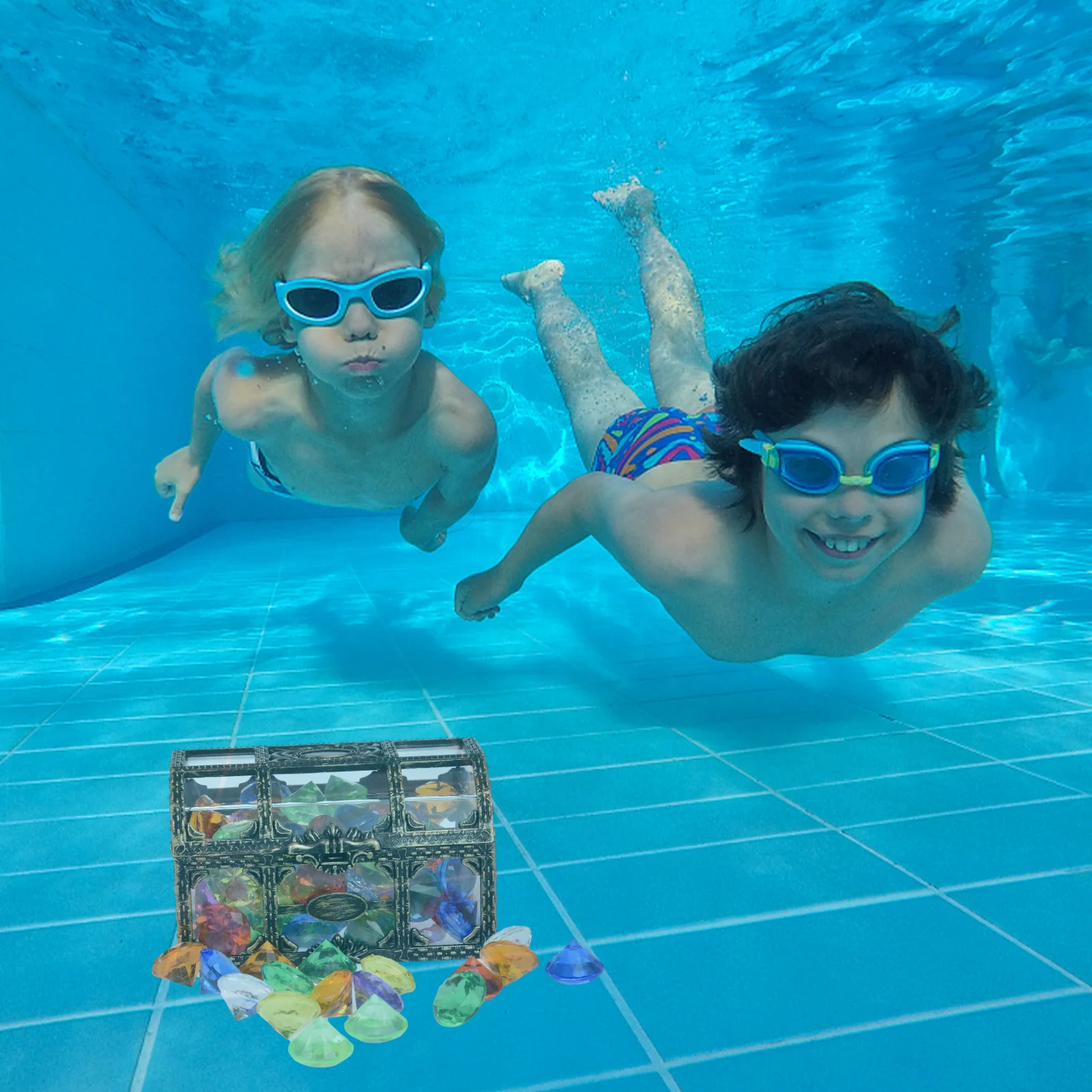 

100 Pcs Swimming Gem Diving Toys Set Acrylic Diving Gemstone Treasure Box Toys Pool Toys Diving Game Acrylic Pool Toys For