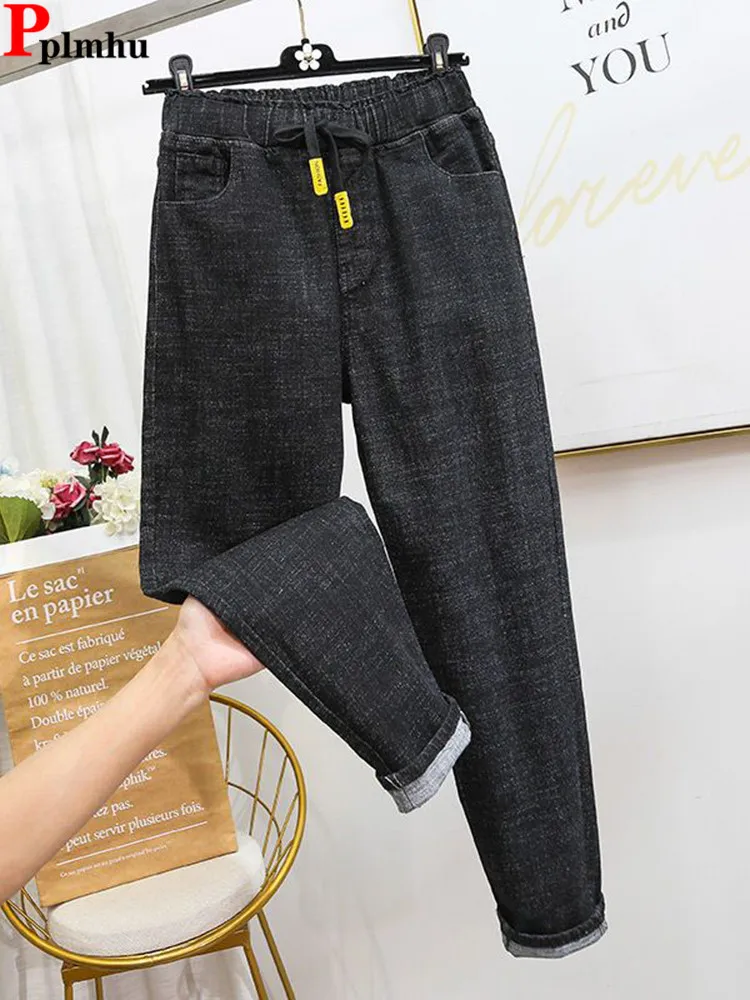 Женские джинсовые шаровары до щиколотки, с высокой эластичной талией, большие размеры 5xl