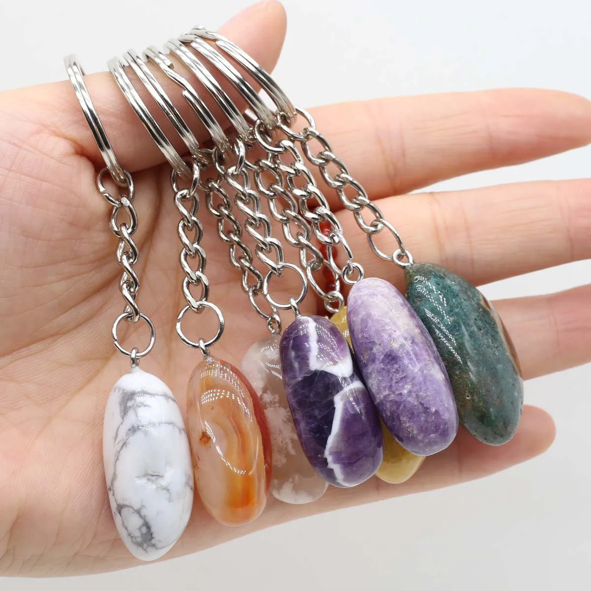 

Hot Selling Natural Raw Ore Keychain Gem Reiki Healing Irregular Stone Pendants Charms DIY Jewelry Making Accessorie