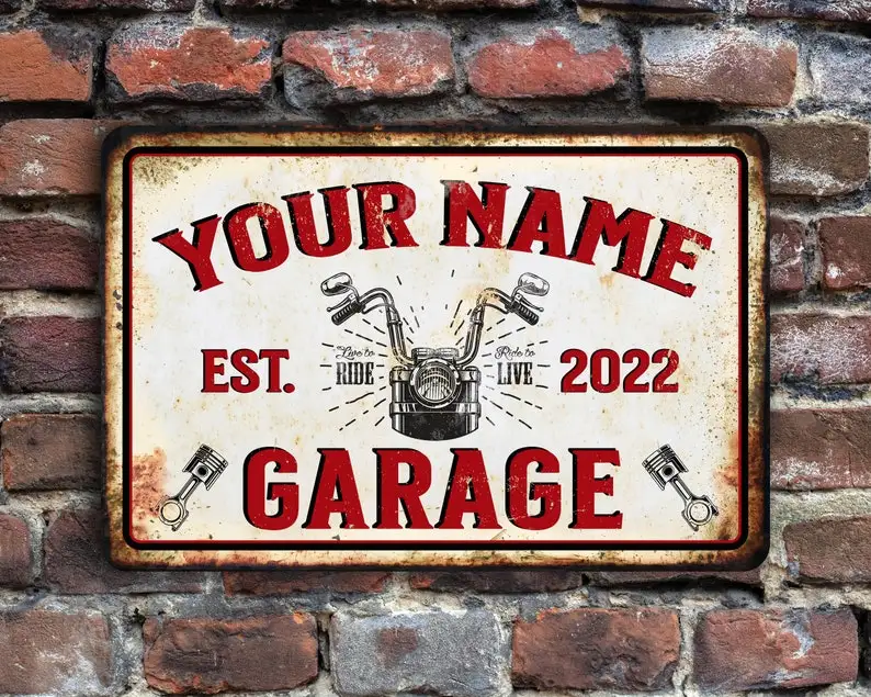 

Personalized Motorcycle Sign | Custom Garage Sign | Vintage Design | Metal Sign