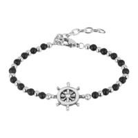 runda men%e2%80%99s bracelet black in obsidian with rudder stainless steel adjustable size 22 luxury brand charm bead bracelet