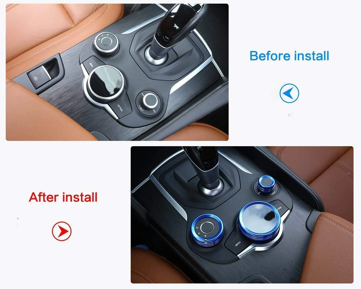 

For Alfa Romeo Giulia Stelvio 2017 - 2019 Center Control Multimedia Knob Ring Car Inner Trim Aluminum Alloy 3 Pcs/set