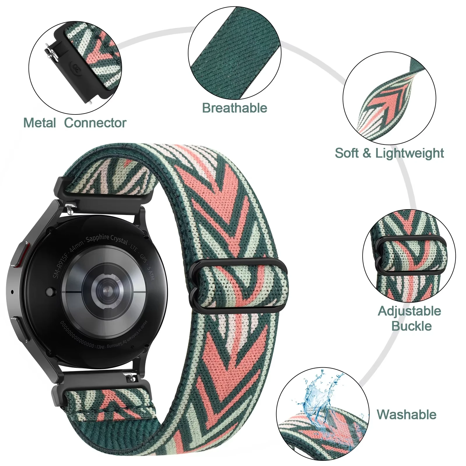 Фото Эластичный нейлоновый ремешок для Samsung Galaxy Watch 7 6 4 5 40 мм 44 мм/5 Pro/4 6 Classic 42 мм 46 мм 47 мм/ремешок Active 2/Watch 3 41 мм №2