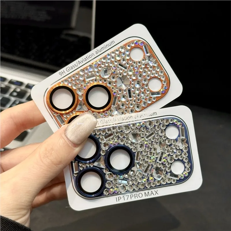 Фото Роскошная защитная пленка для камеры iPhone 17 Pro Max/17 Pro с бриллиантами и стразами, металлическая крышка для камеры, блестящая защитная пленка №2