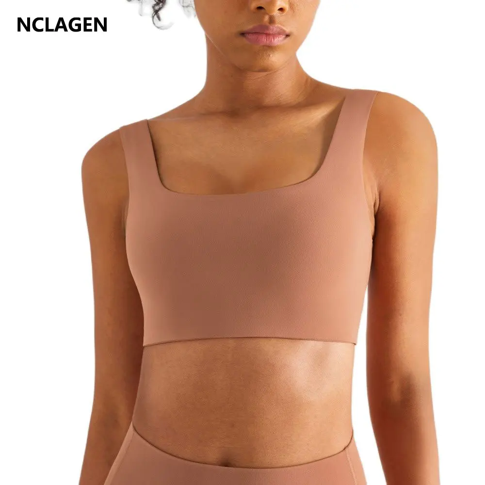 

Спортивный бюстгальтер NCLAGEN для бега с высокой поддержкой без ощущения ткань пуш-ап кроп-топ для тренажерного зала женский дышащий глубокий U-образный фитнес Нижнее белье