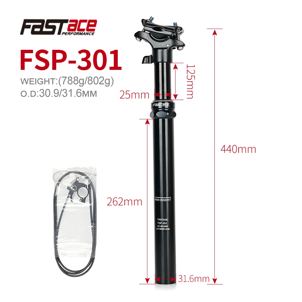 

FASTACE Telescopic Seatpost 27.2/28.6/30.0/30.4/30.9/31.6/33.9mm Bicycle Dropper 440mm Internal Routing External Cable Remote