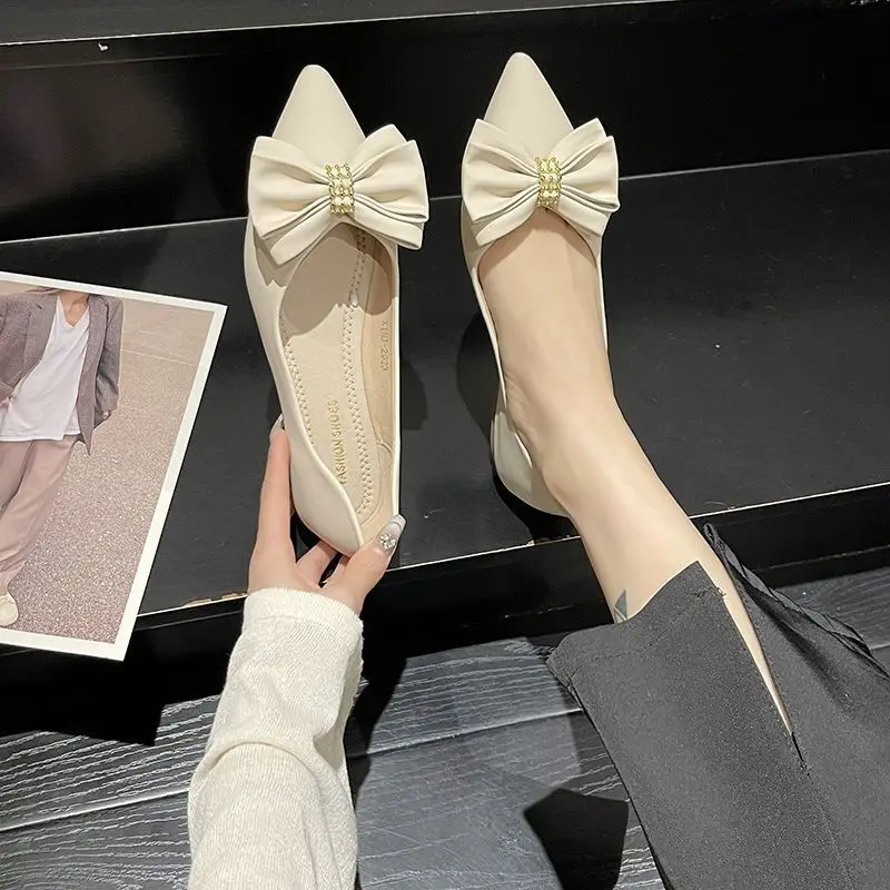 

Shoes for Women 2023 Black Pointed Toe Ladies Summer Footwear with Bow Flat Flats Free Shipping and Low Price Discount Fashion E