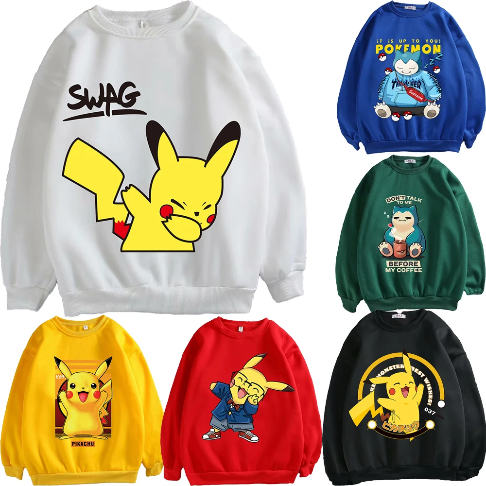 

Women Pikachu Oversized Hoodies Pokemon Clothing Cotton Blouses Bottoming Long Sleeve Top Loose Pocket Sweatshirt Girl Pullover