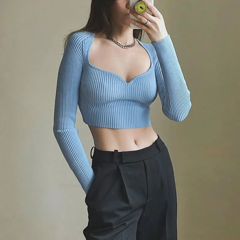 

New White/Purple/Blue Free Size Sexy Irregular Crop Pullover Women High Street Long Sleeve Solid Colors V-Neck Knitted Sweaters
