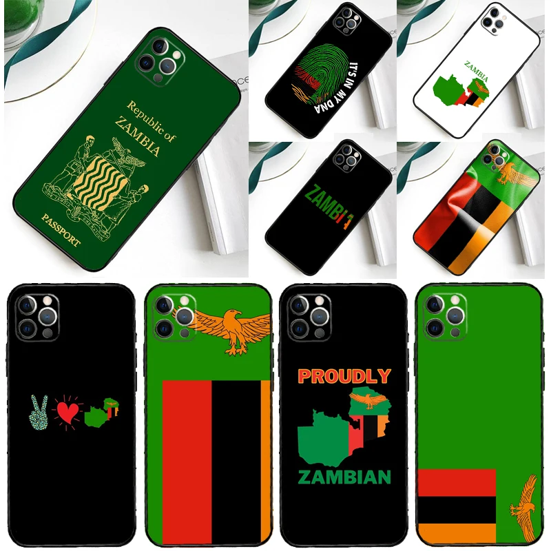 Фото Чехол для телефона с флагом Замбии для iPhone 16 Pro 15 Pro 11 12 13 14 Pro Max Mini XR 16e 15 16 Plus Cover Shell №1