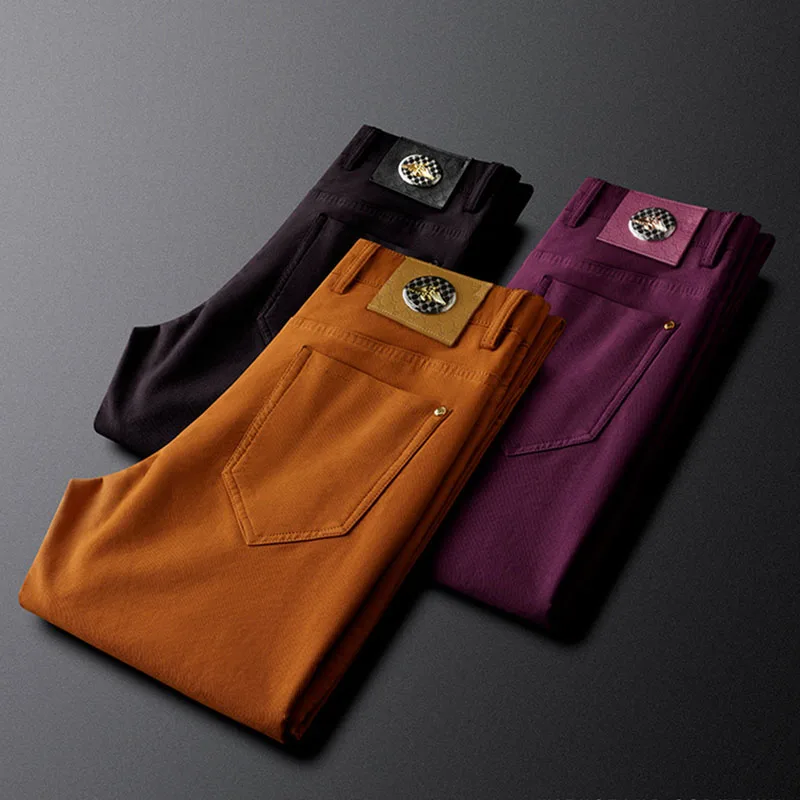 

Light luxury trendy men's autumn and winter orange casual pants men's slim small straight business pants simple trendy men's tro