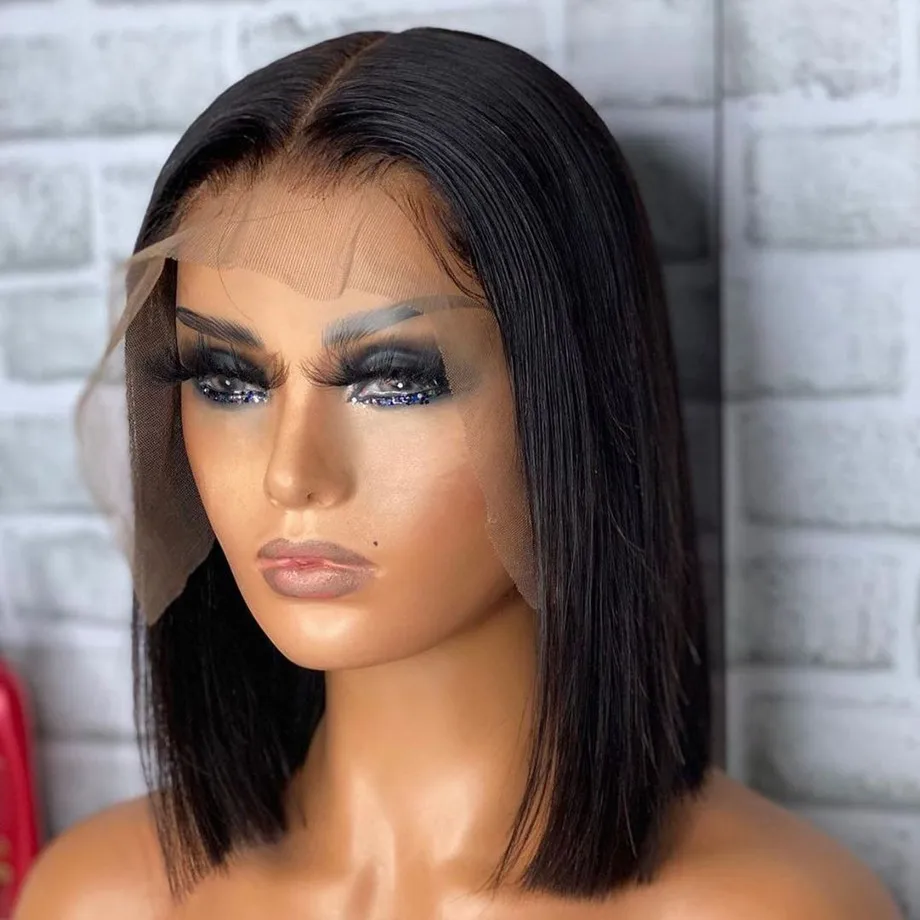 Short Bob Lace Front Black Human Hair Wigs For Women  T Part Straight HD Transparent Hightlight Closure Face Frontal Brazilian