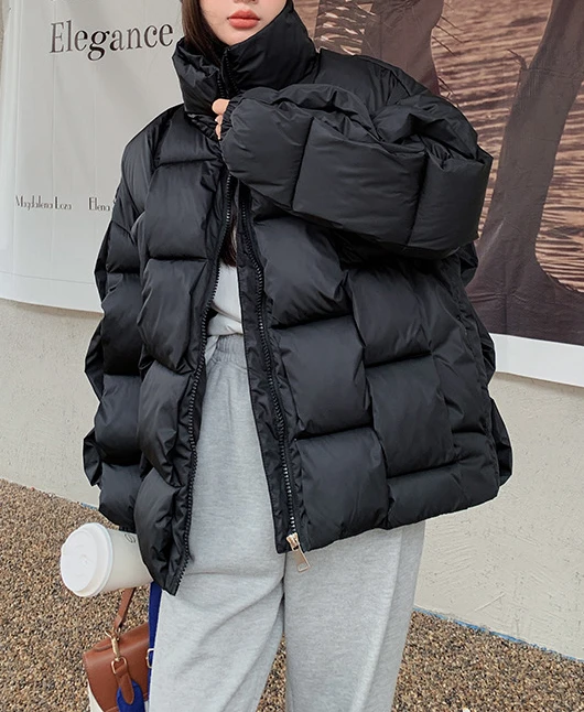 Winter Parkas for Women Autumn 2022 Korean Fashion Oversized Coats Weave Plaid Puffer Jacket Thicken Warm Green Blue Outerwear