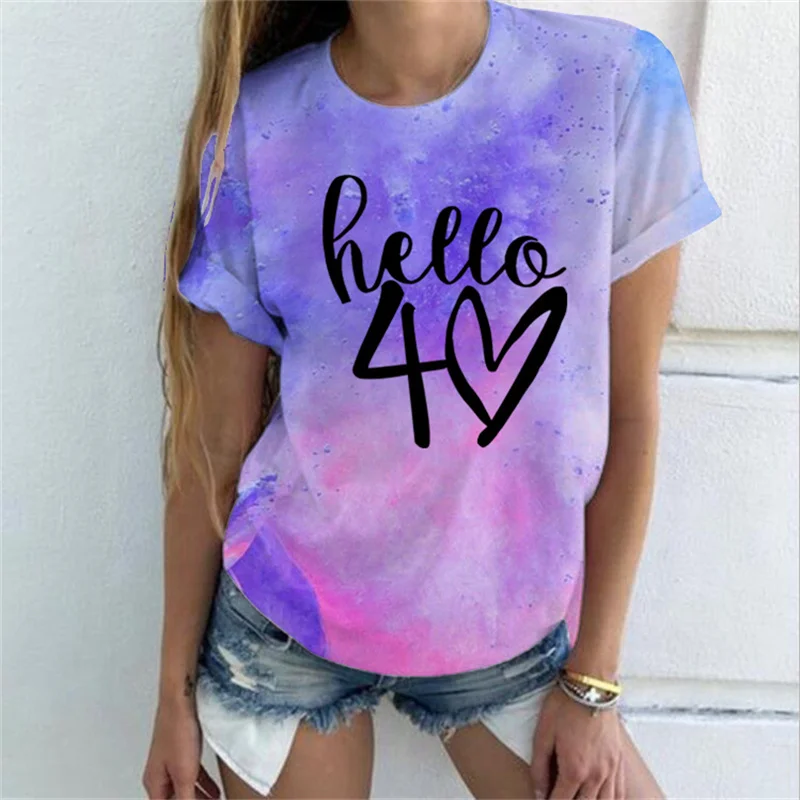 

Женская футболка с принтом Hello 40, новая модная футболка с принтом в стиле Харадзюку, повседневная женская футболка с принтом короны, футболки Y2k