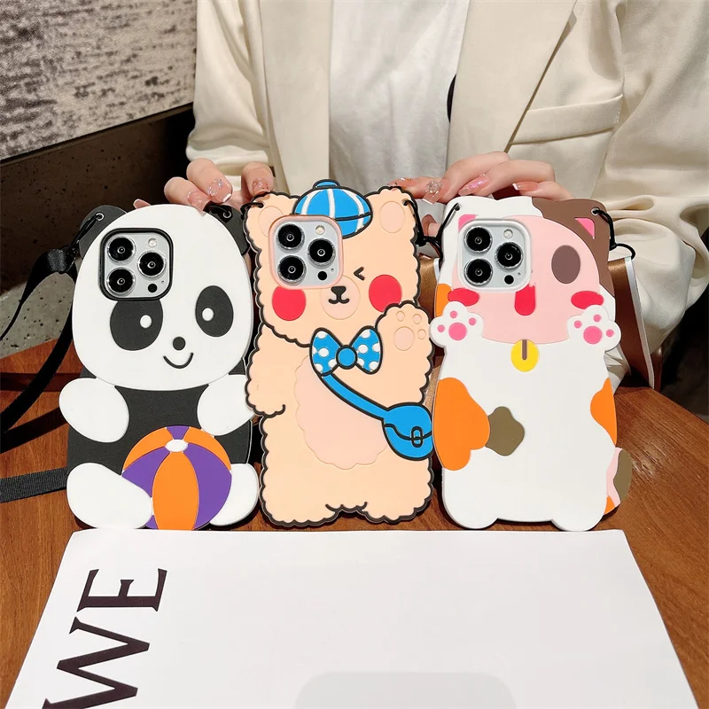 

Cartoon Animal Phone 3D Case For iphone 14 12 13 Mini 11 Pro XS MAX XR 6S 6 7 8 Plus X SE2 Kids Toys gift Phone Cover With Strap