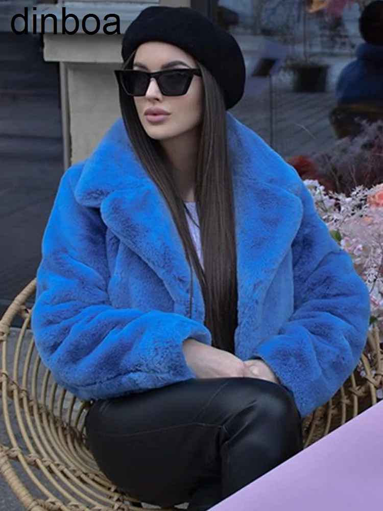 

Новинка Женское зимнее пальто из кроличьего меха Y2k элегантная Роскошная верхняя одежда из искусственного меха сохраняющая тепло Уличная о...