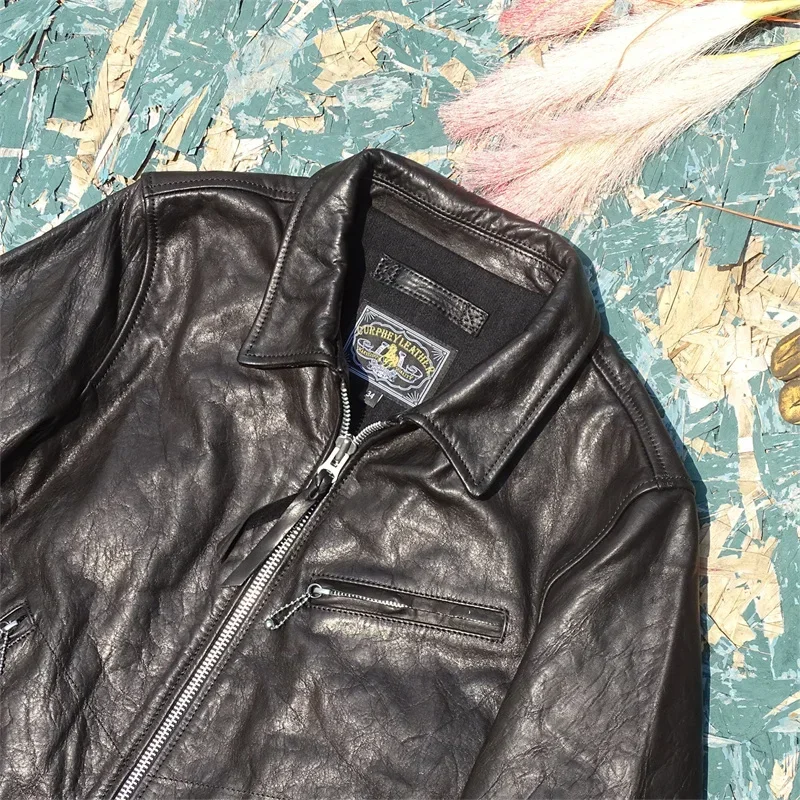 Кожаная куртка из конской кожи с тупой бритвой и масляным воском мужская тонкая