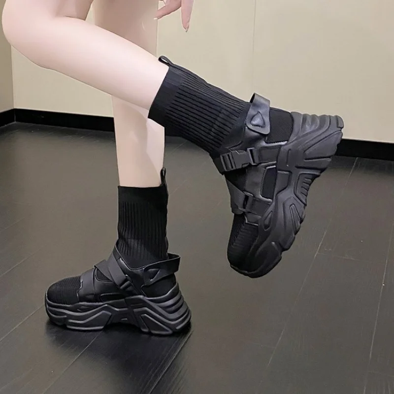 Stretch Fabric Socks Shoes Autumn Women's Shoes Nice New Casual Shoes Sneakers Mid-Calf Boots Stretch Cloth Ladies Women Boots