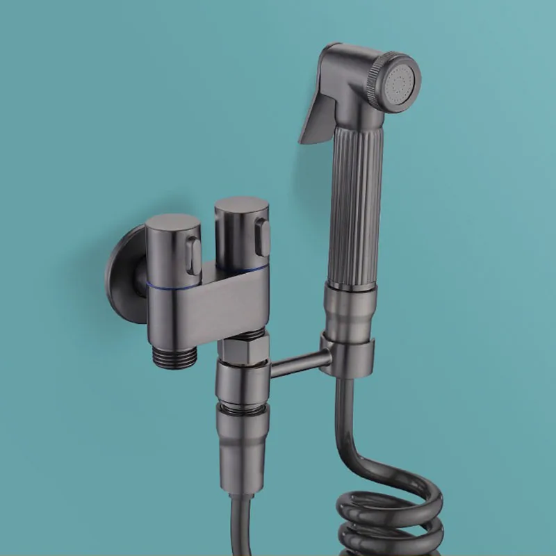 

Смеситель для унитаза с одним холодным пистолетом, серый Латунный Угловой клапан, настенная гигиеническая ручная Лейка для душа, для мытья ...