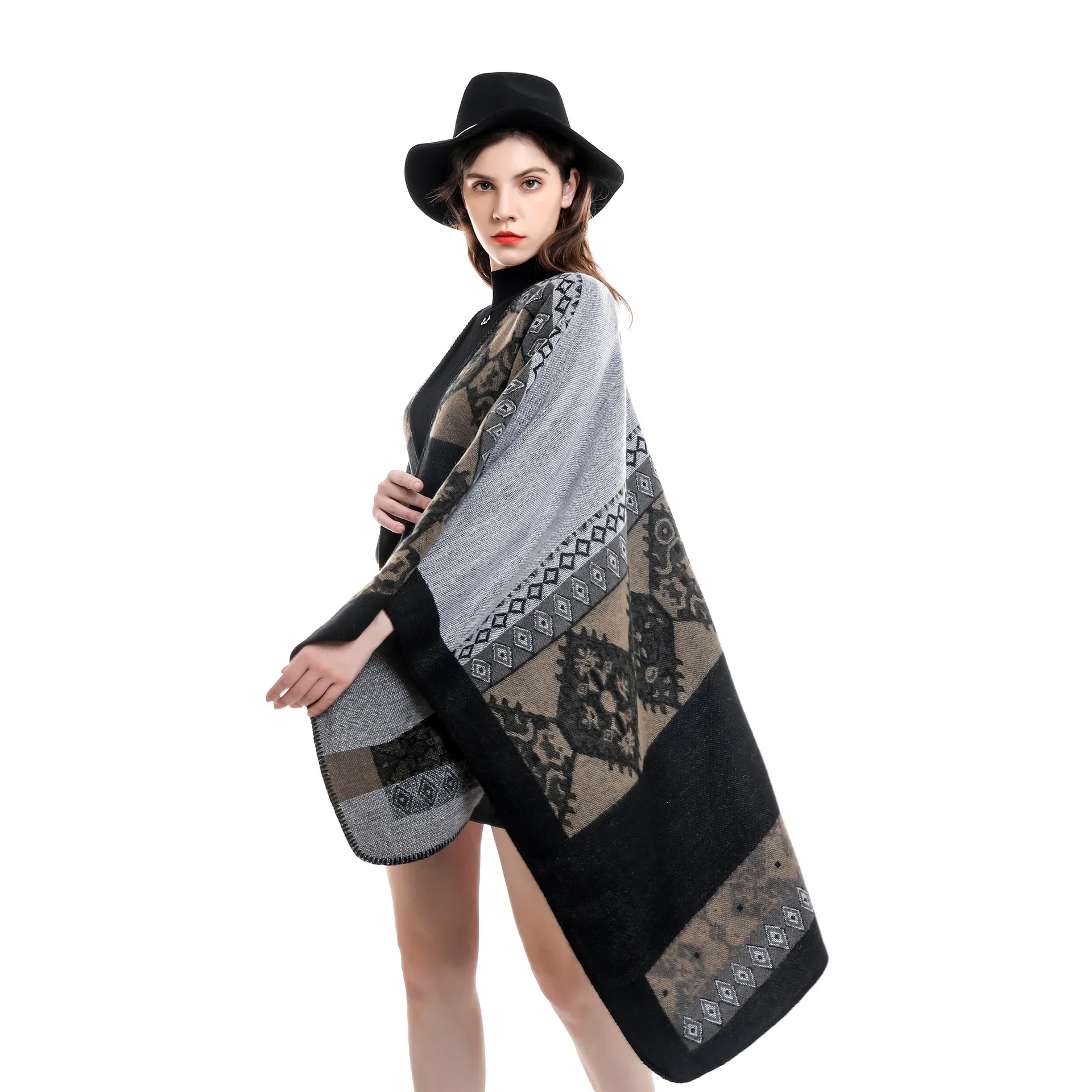 Outstreet Wear Свободная накидка Зимняя вязаная пончо из искусственного кашемира с