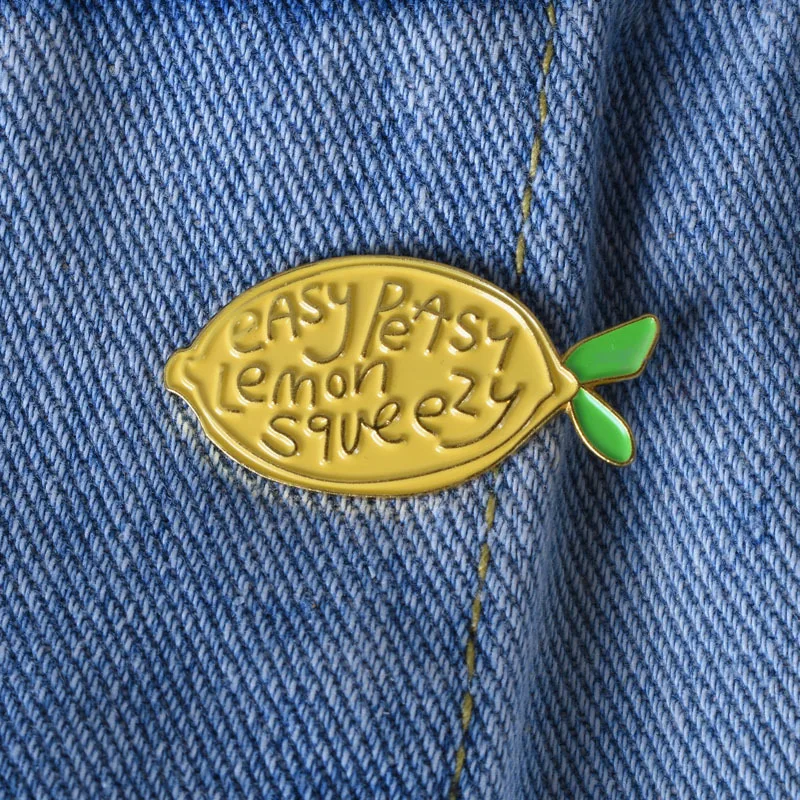 New Cute Yellow Lemon Fruit Brooch ‘Easy Peasy Lemon Squeezy’ Yellow Lemon Bright Enamel Pins badge backpack lapel Brooches