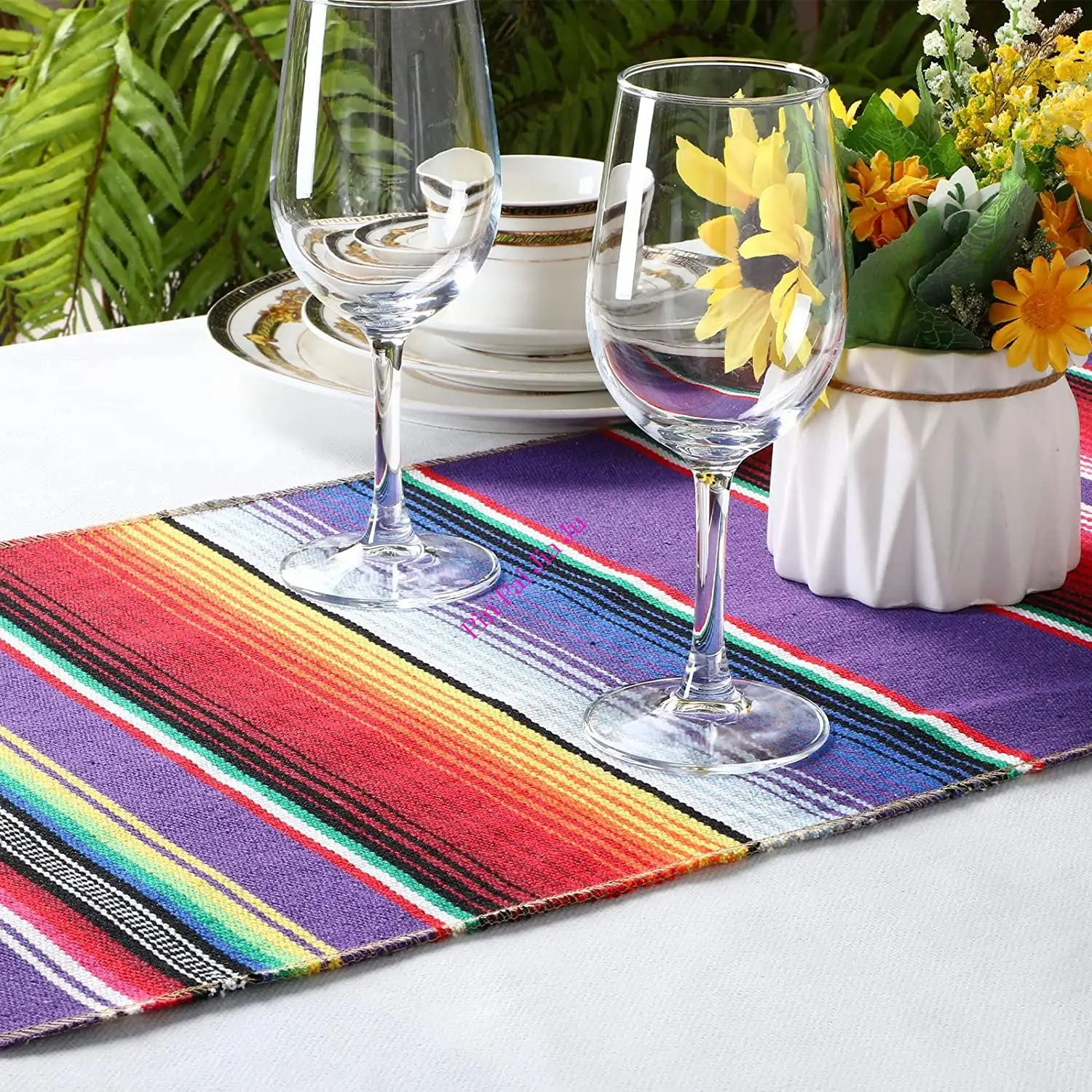 

Mexican 9 Pack Stripe Table Runner Placemats Cotton Dining Table Decoration for Cinco De Mayo Mexican Fiesta Party Wedding