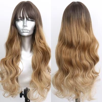 sivir synthetic long wavy wigs for women khaki gradient color with bangs heat resistant fiber full mechanism wig cosplaydaily