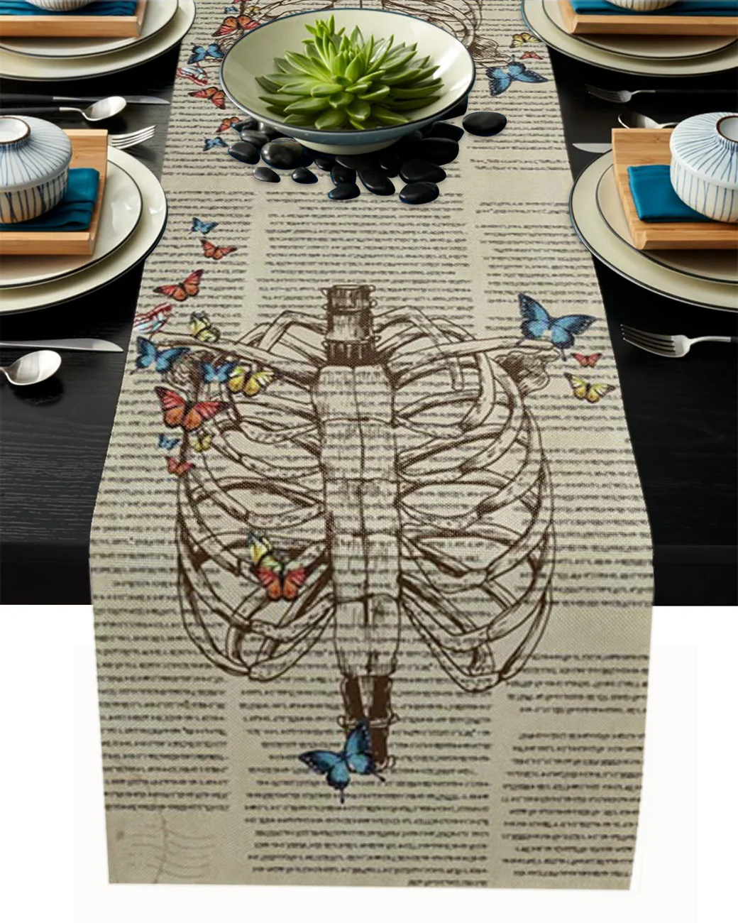 

Newspaper Skull Butterfly Tablecloth Table Runner Decoration Home Decor Dinner Table Decoration Table Decor