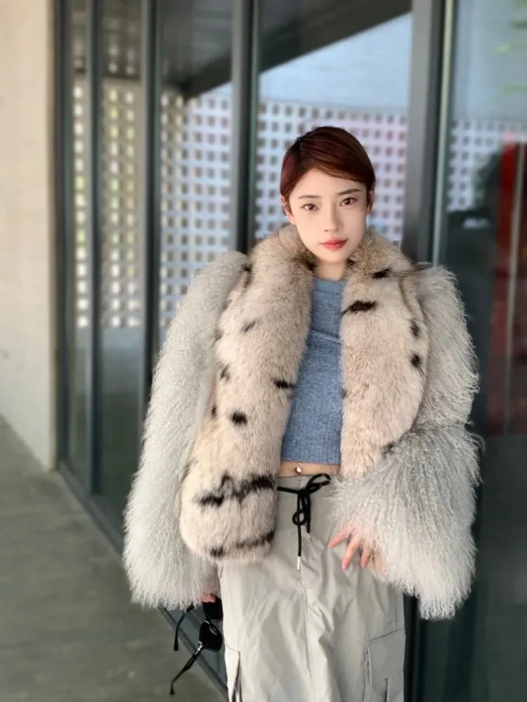 Женское шерстяное короткое пальто роскошное пляжное из монгольской овечьей