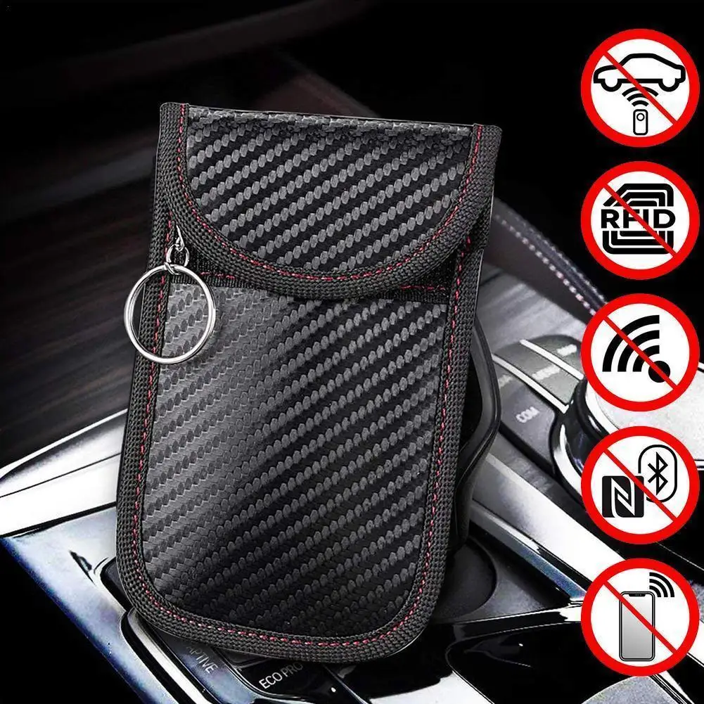 

Car Key Signal Blocker Case Carbon Fibre Pouches Cage Fob Pouch Keyless RFID Blocking Bag Radiation Protection Black NEW