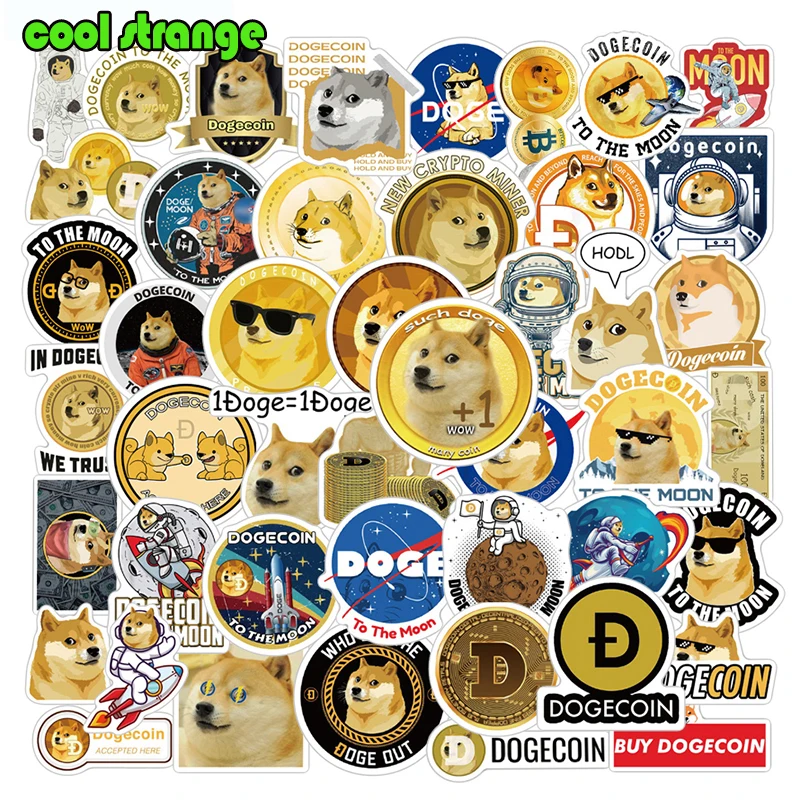 

10/30/50Pcs Dogecoin Cartoon Virtual Currency Sticker For Laptop Skateboard Luggage Refrigerator Notebook Helmet Kids Cartoon