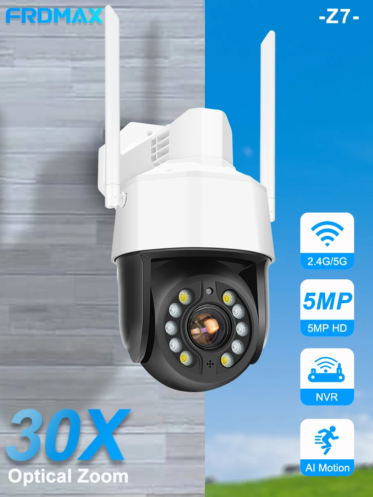 FRDMAX 5MP HD IP Camera 5G WIFI Outdoor 30x Optical Zoom Auto Tracking PTZ Camera Color Night Vision Security CCTV NVR CamHi
