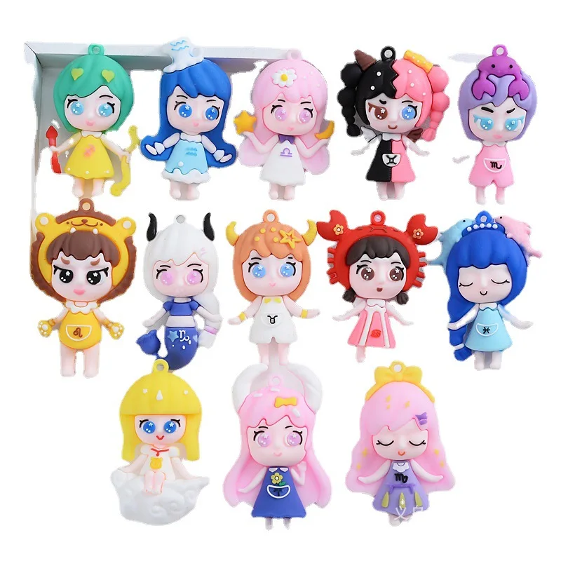 

New PVC Twelve Constellation Keychain Pendant Cartoon Doll Jewelry Accessories Children's Birthday Gift