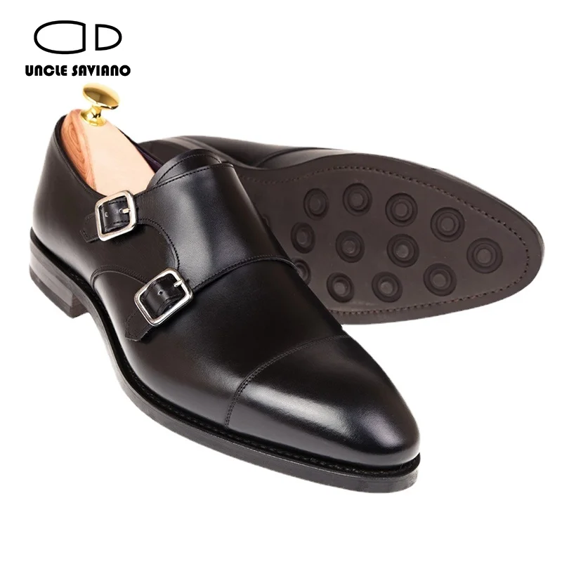 Uncle Saviano Double Monk Strap Luxury Men Shoes Genuine Leather Handmade Fashion Designer Business Dress Shoes for Men Original