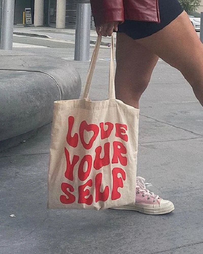 

Y2k Women Shoulder Bag 2000s Aesthetic Letter Print Casual Canvas Bag Vintage Punk Fairy Grunge cute Large Capacity Shopping Bag