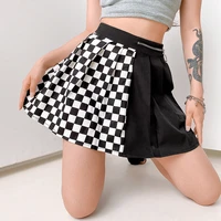patchwork checkerboard a line skirts gothic high waist women pleated mini skirt female party outfits harajuku punk streetwears