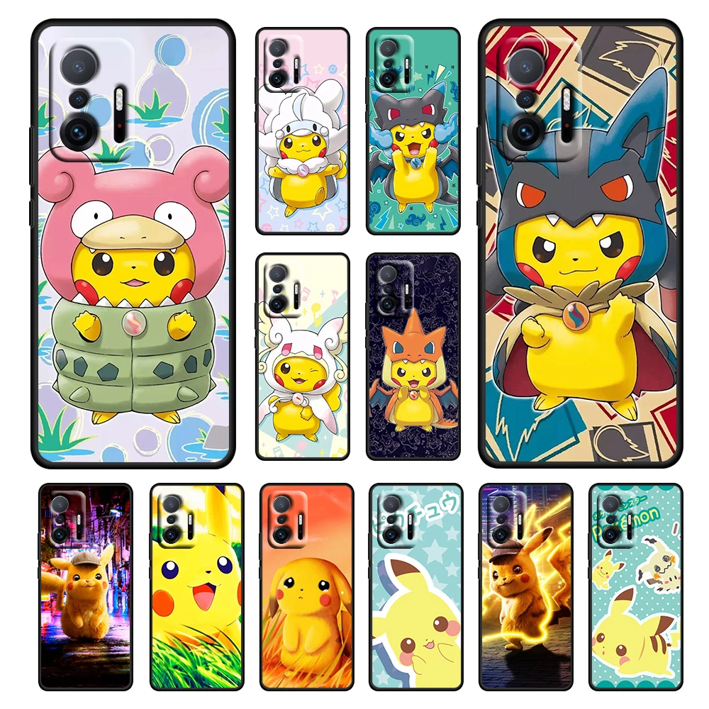 

Pikachu Kawaii Anime For Xiaomi 12 11 11T 10T Note 10 Mi 9T 9SE Ultra Pro Lite 5G Soft Silicone TPU Black Phone Case Capa Cover