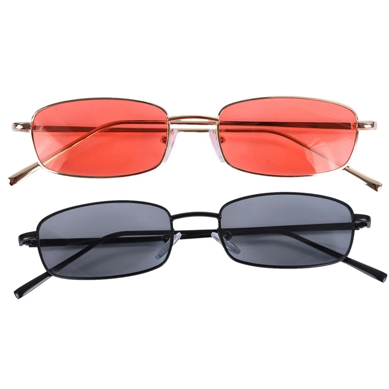 

2 Piece Vintage Sunglasses Women Men Rectangle Glasses Small Retro Shades Sunglasses Women S8004 Gold Frame Orange & Black Frame