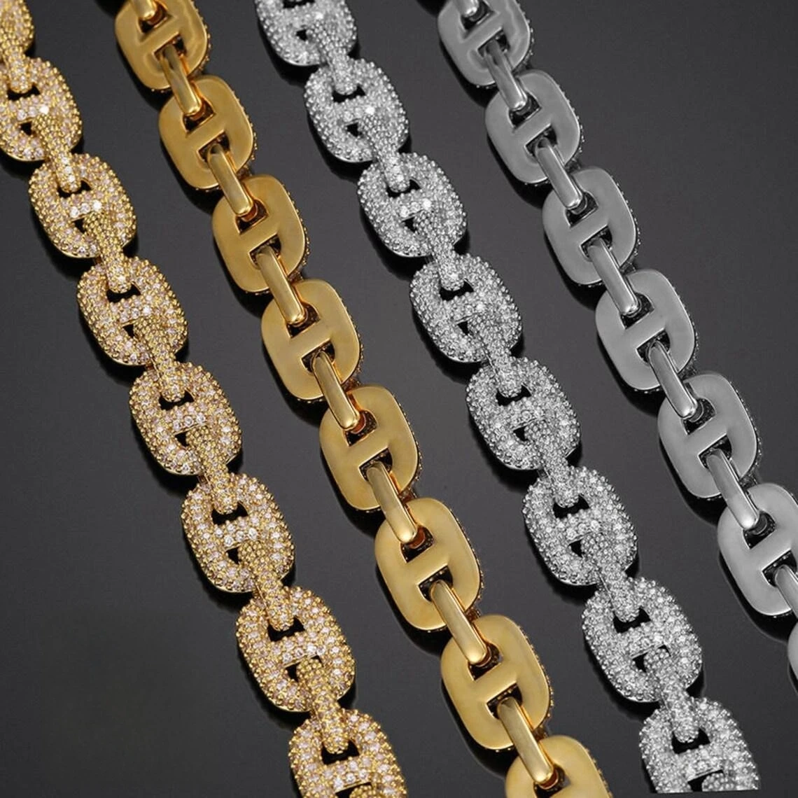 Большая круглая кубинская цепочка Майами Vvs Муассанит стерлинговое серебро 925