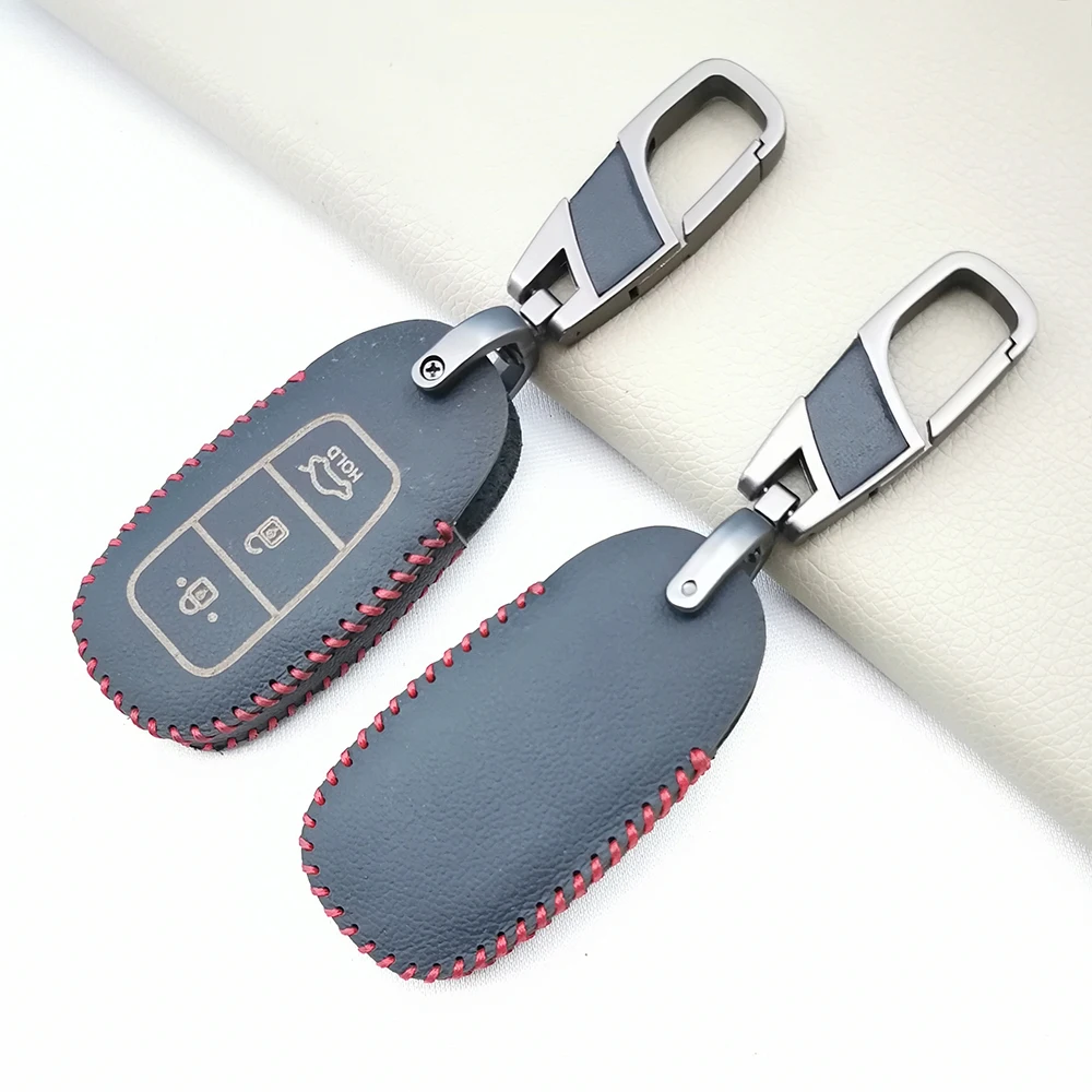 

Leather Key Case For Hyundai Santa Fe TM 2019 i30 2018 Solaris Azera Elantra Class Accent Keychain Protective Cover Accessories