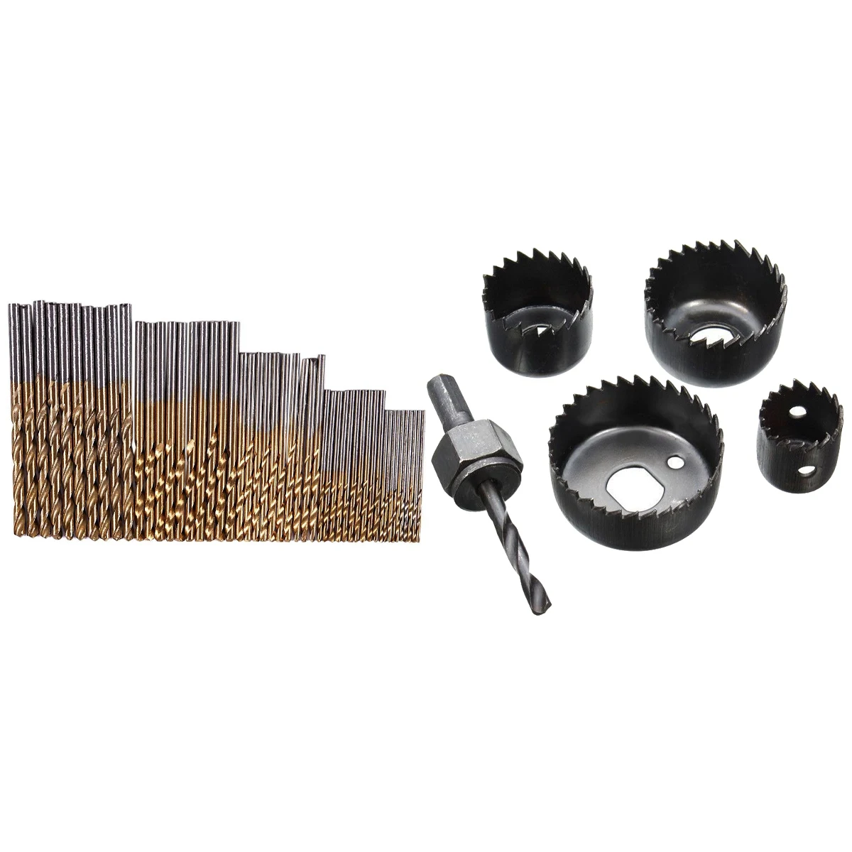 

50Pcs 1/1.5/2.0/2.5/3mm HSS Drill Bit Set & 5Pcs Drill Bit Cutting Cutter Round Circular 30mm 38mm 44mm 54mm