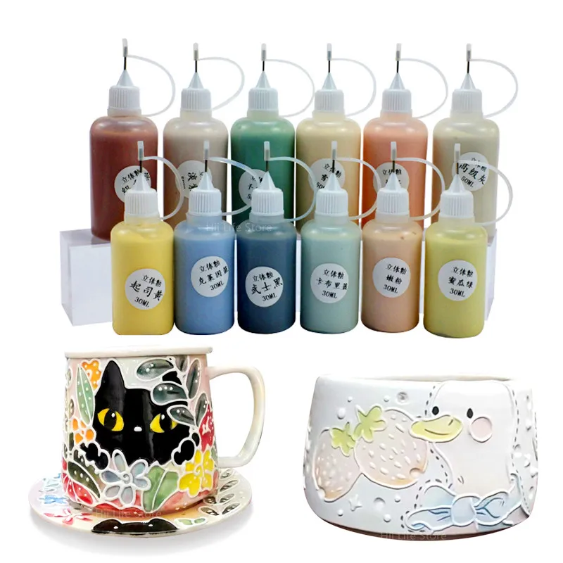 

50ML Pottery 3D Glaze Lead-free Underglaze Color Pigment Bump Texture DIY Ceramic Decoration Creative Painting Coloring Tool