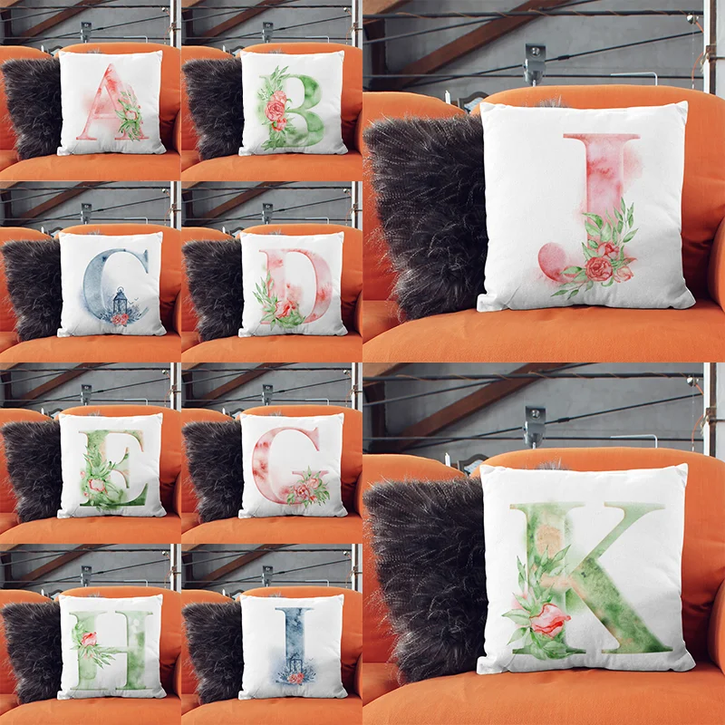 

Fashion Watercolor Alphabet Cushion Cover Office Seat Country Style Pillowcase Home Hotel Sofa Car Decorative Pillows Case