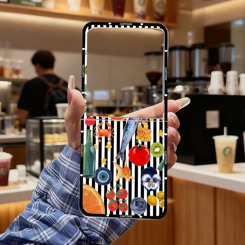 Чехол для телефона Ocean Wine Glass Lemon Fish Striped для Samsung Galaxy Z Flip 7 6 3 4, прозрачный жесткий складной чехол в корейском стиле INS для Z Flip5 (art.: 3920dba2e5664) - 3920dba2e5664