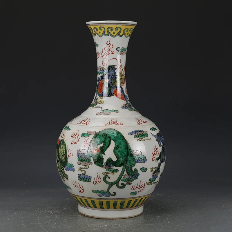 Китайская японская ваза с Львом единорогом драконом Цин Kangxi красочная роскошный