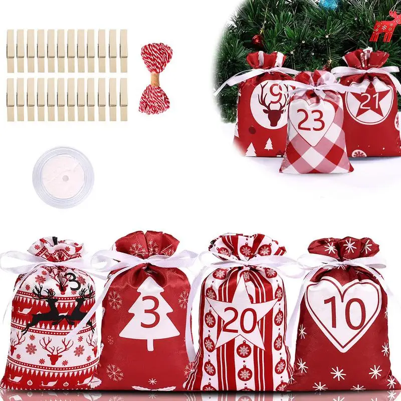 

24pcsAdvent Calendar Bag Christmas Advent Calendar Bag DIY Countdown Calendar Gift Drawstring Bag Christmas Countdown Advent Bag