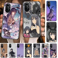 mai sakurajima girl clear phone case for huawei honor 20 10 9 8a 7 5t x pro lite 5g black etui coque hoesjes comic fash design