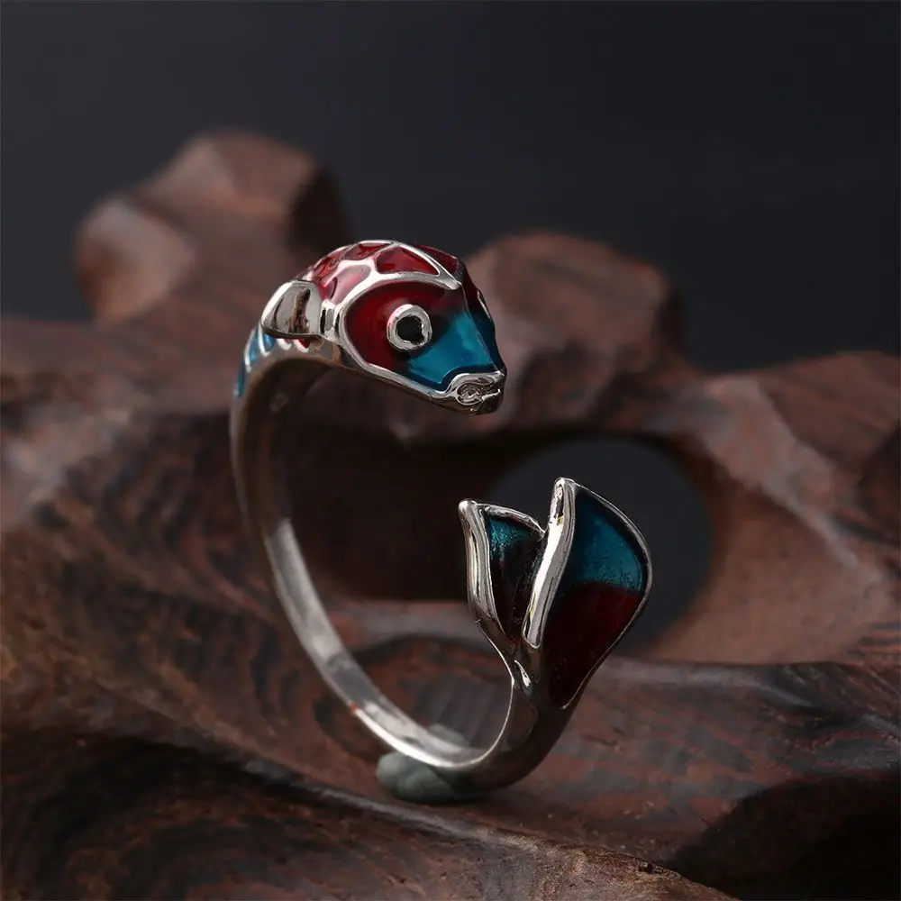 

Trendy Adjustable Attract Good Luck Animal For Girls Enamel Fish Finger Jewelry Women Opening Rings Korean Finger Rings