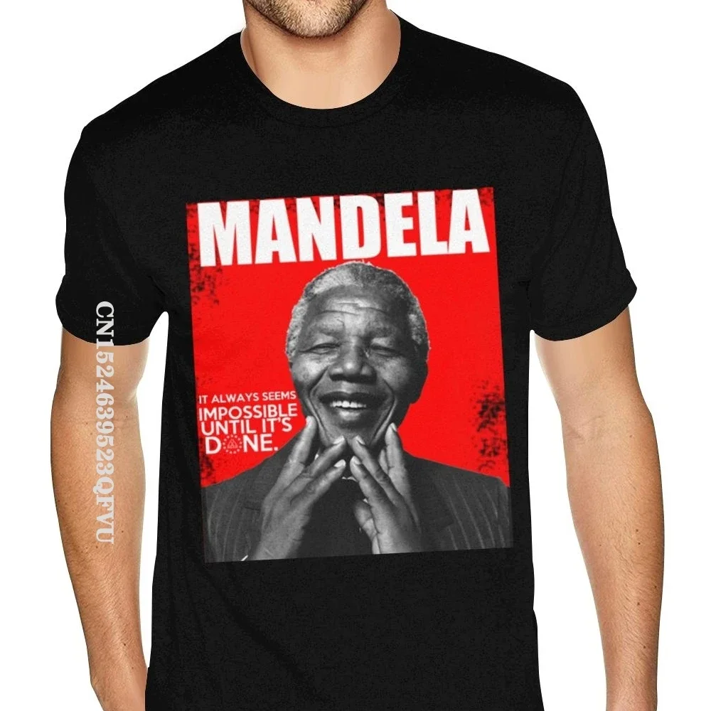 Футболка мужская хлопковая с круглым вырезом оверсайз рисунком Нельсона Манделы